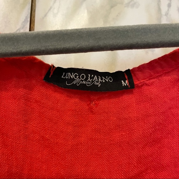 Lungo Larno 100% linen coral pink sundress button up pockets belt summer medium - Picture 5 of 11